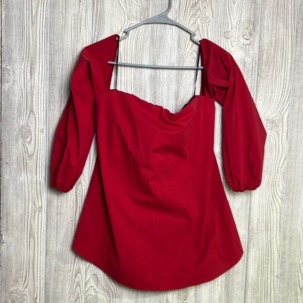 NWT Theory Laureema Crimson Red Off The Shoulder Poplin Top Blouse Size 10